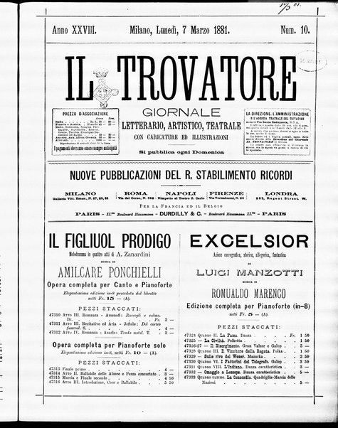 Il trovatore : giornale letterario, artistico, teatrale