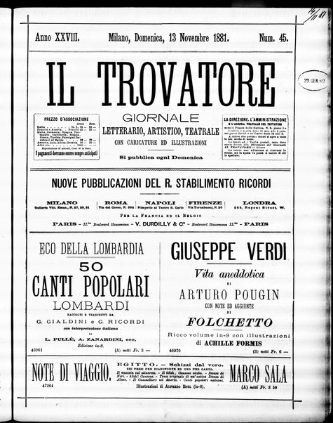 Il trovatore : giornale letterario, artistico, teatrale