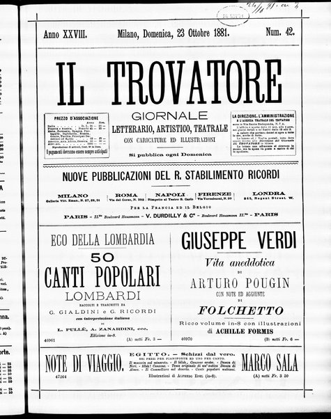 Il trovatore : giornale letterario, artistico, teatrale