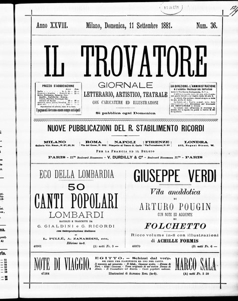 Il trovatore : giornale letterario, artistico, teatrale