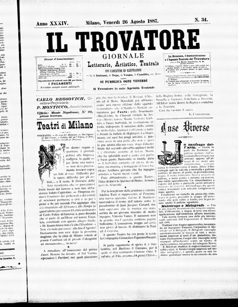 Il trovatore : giornale letterario, artistico, teatrale