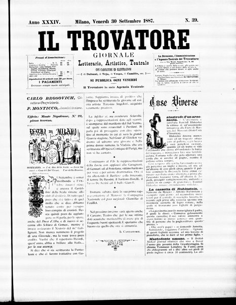 Il trovatore : giornale letterario, artistico, teatrale