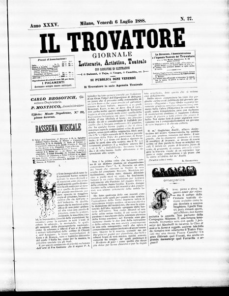 Il trovatore : giornale letterario, artistico, teatrale