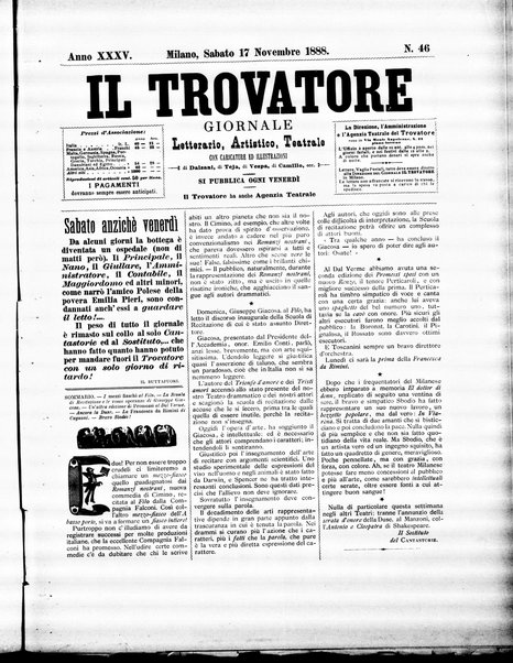 Il trovatore : giornale letterario, artistico, teatrale