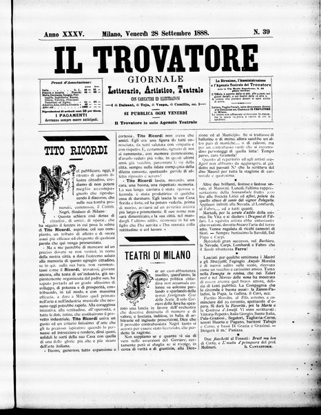 Il trovatore : giornale letterario, artistico, teatrale