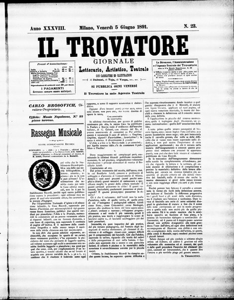 Il trovatore : giornale letterario, artistico, teatrale