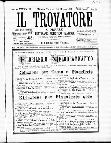 Il trovatore : giornale letterario, artistico, teatrale