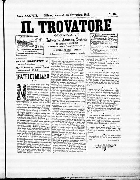 Il trovatore : giornale letterario, artistico, teatrale