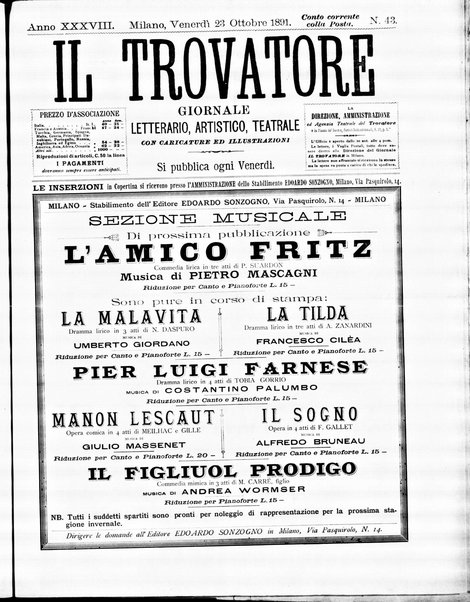 Il trovatore : giornale letterario, artistico, teatrale