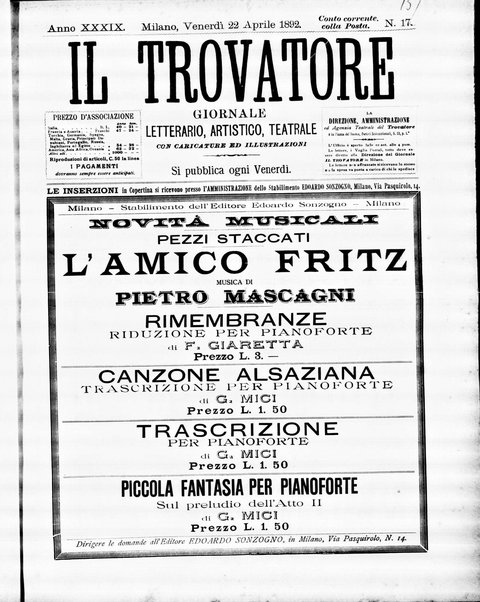 Il trovatore : giornale letterario, artistico, teatrale