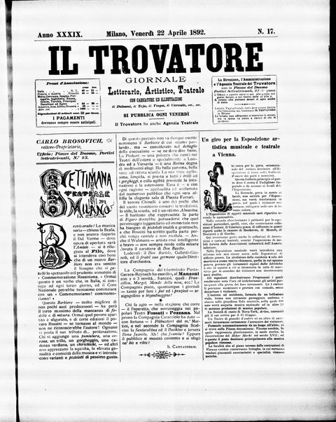 Il trovatore : giornale letterario, artistico, teatrale