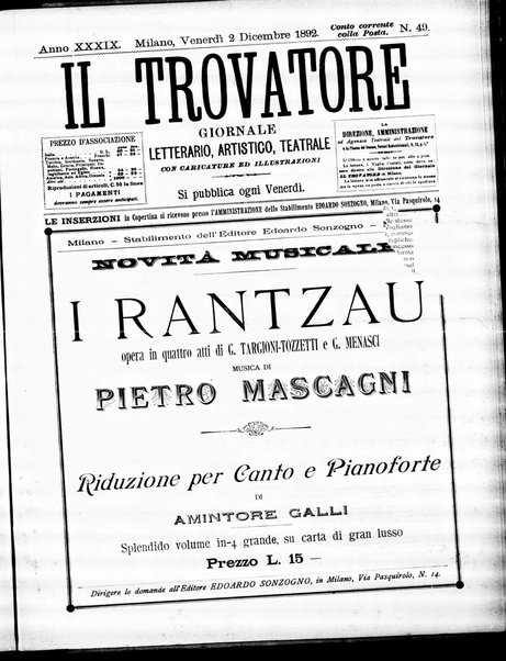 Il trovatore : giornale letterario, artistico, teatrale