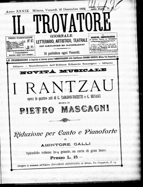 Il trovatore : giornale letterario, artistico, teatrale