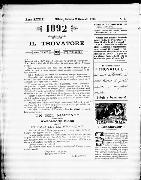 Il trovatore : giornale letterario, artistico, teatrale