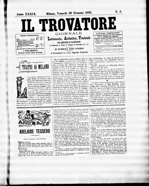 Il trovatore : giornale letterario, artistico, teatrale