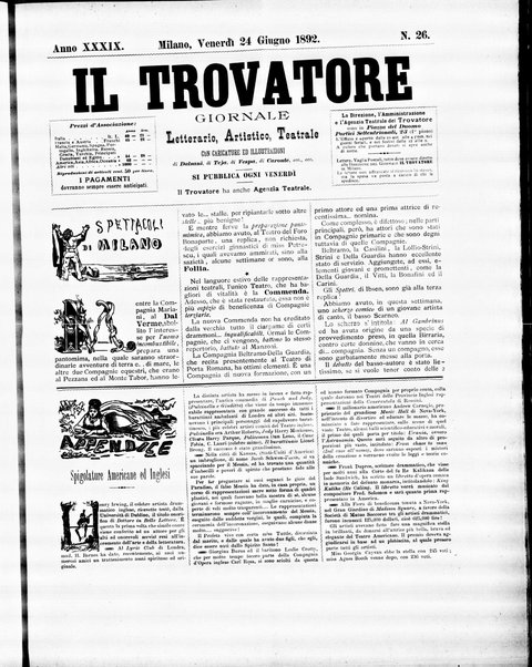 Il trovatore : giornale letterario, artistico, teatrale