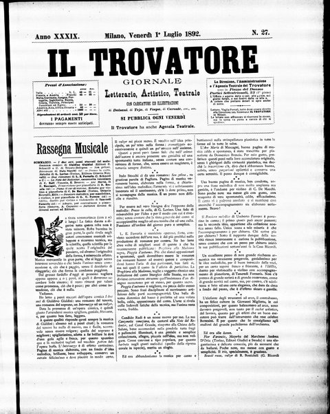 Il trovatore : giornale letterario, artistico, teatrale