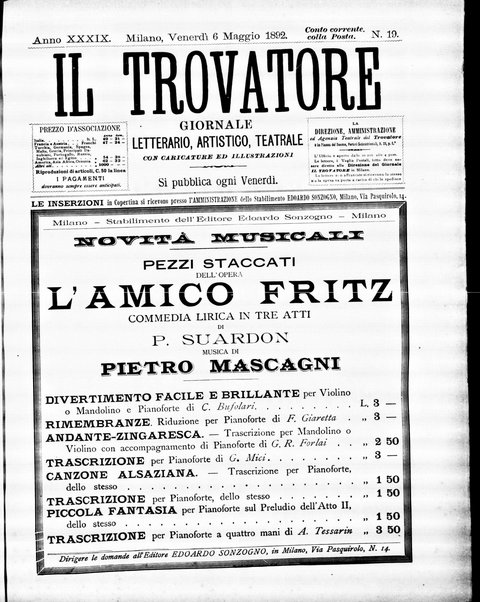 Il trovatore : giornale letterario, artistico, teatrale