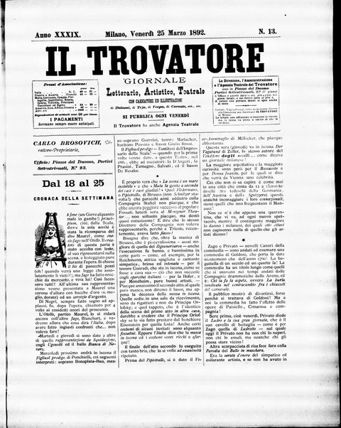 Il trovatore : giornale letterario, artistico, teatrale