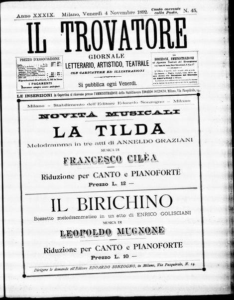 Il trovatore : giornale letterario, artistico, teatrale