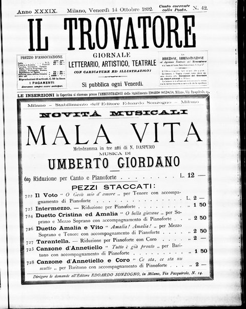 Il trovatore : giornale letterario, artistico, teatrale