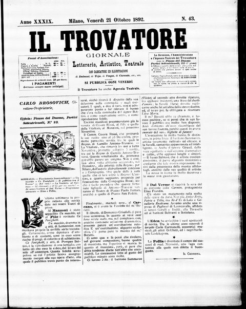 Il trovatore : giornale letterario, artistico, teatrale