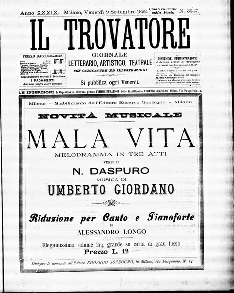 Il trovatore : giornale letterario, artistico, teatrale