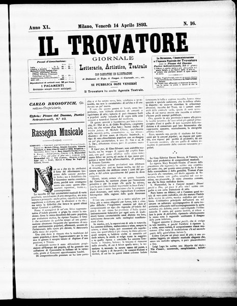 Il trovatore : giornale letterario, artistico, teatrale