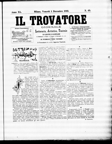 Il trovatore : giornale letterario, artistico, teatrale