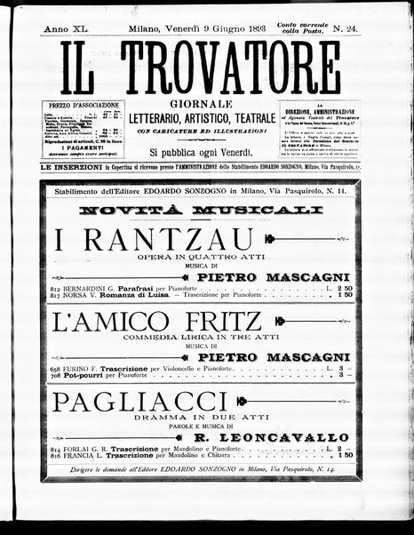 Il trovatore : giornale letterario, artistico, teatrale