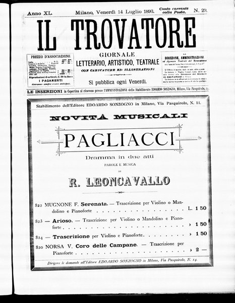 Il trovatore : giornale letterario, artistico, teatrale