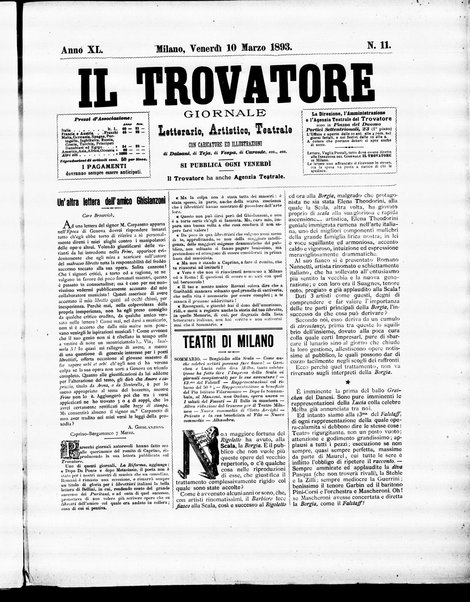 Il trovatore : giornale letterario, artistico, teatrale