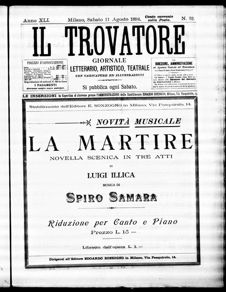 Il trovatore : giornale letterario, artistico, teatrale