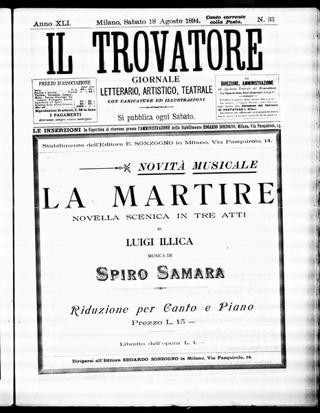 Il trovatore : giornale letterario, artistico, teatrale