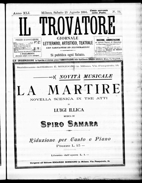 Il trovatore : giornale letterario, artistico, teatrale