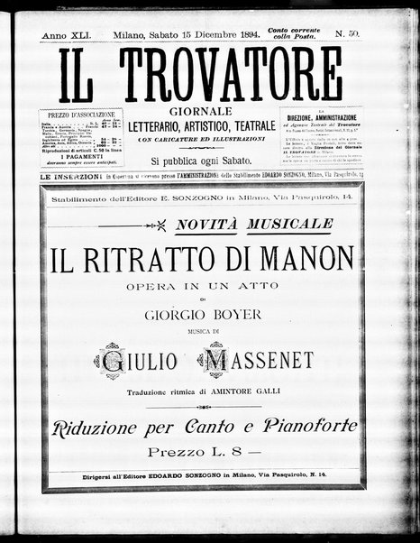 Il trovatore : giornale letterario, artistico, teatrale