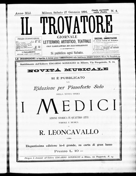 Il trovatore : giornale letterario, artistico, teatrale