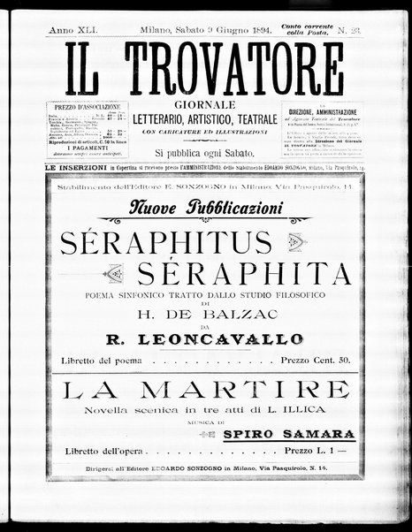 Il trovatore : giornale letterario, artistico, teatrale