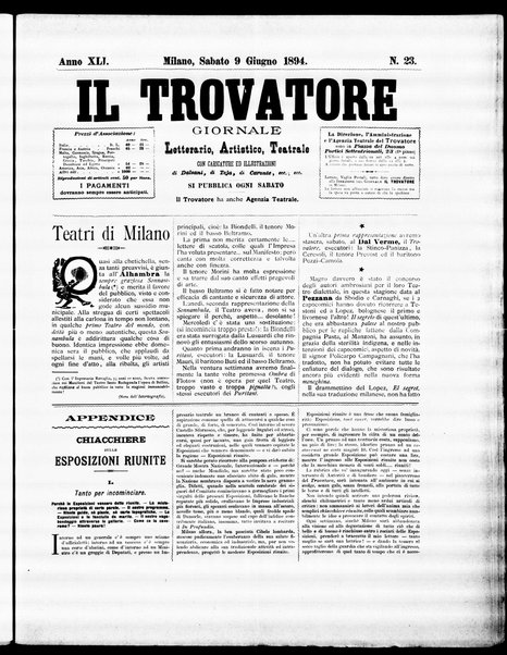 Il trovatore : giornale letterario, artistico, teatrale