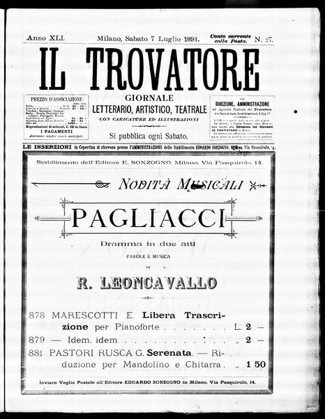 Il trovatore : giornale letterario, artistico, teatrale