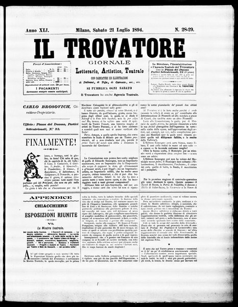 Il trovatore : giornale letterario, artistico, teatrale