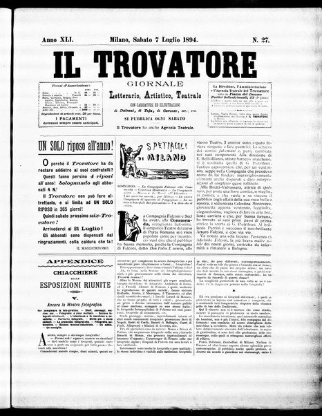 Il trovatore : giornale letterario, artistico, teatrale