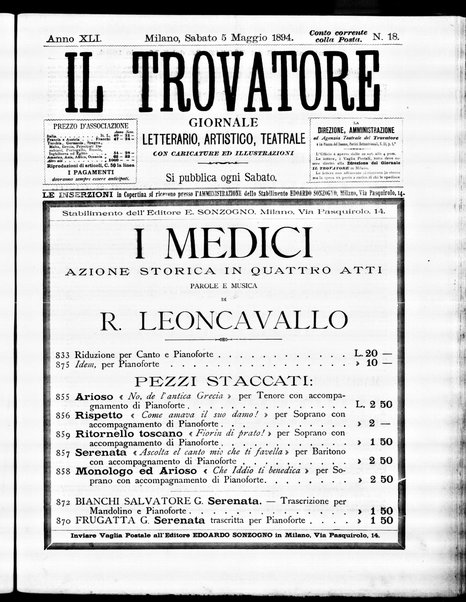 Il trovatore : giornale letterario, artistico, teatrale