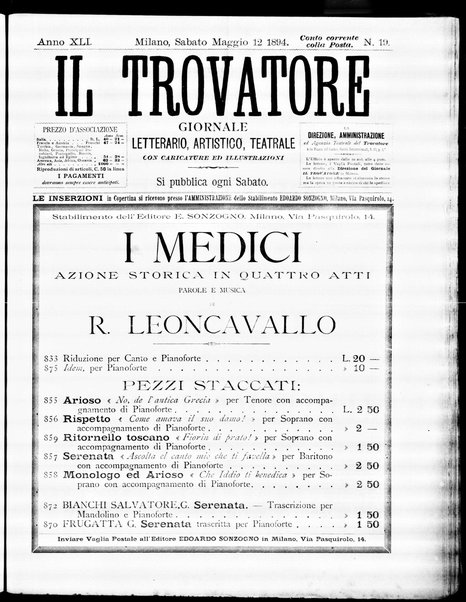 Il trovatore : giornale letterario, artistico, teatrale