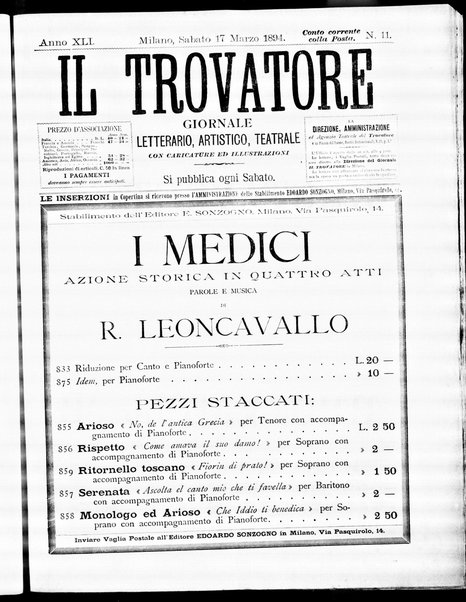 Il trovatore : giornale letterario, artistico, teatrale