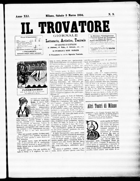 Il trovatore : giornale letterario, artistico, teatrale