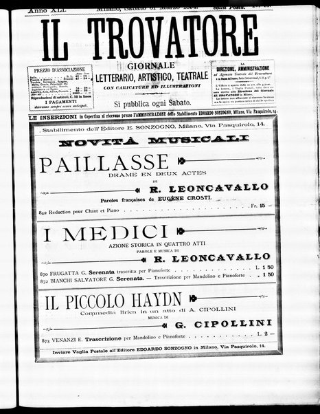 Il trovatore : giornale letterario, artistico, teatrale