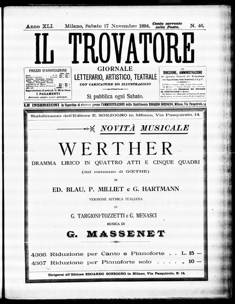 Il trovatore : giornale letterario, artistico, teatrale