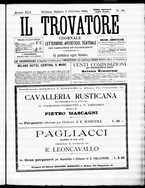 Il trovatore : giornale letterario, artistico, teatrale