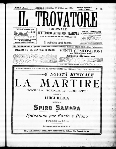 Il trovatore : giornale letterario, artistico, teatrale